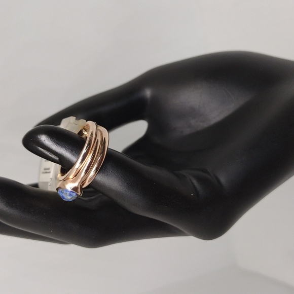 Gold Color Ring with Blue Stone - Picture 2 of 3